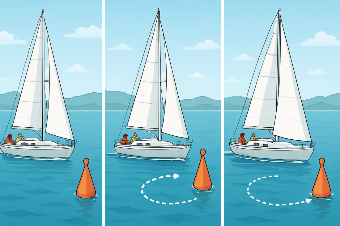 Bojenmanöver segelboot üben: visueller Vergleich der Optionen
