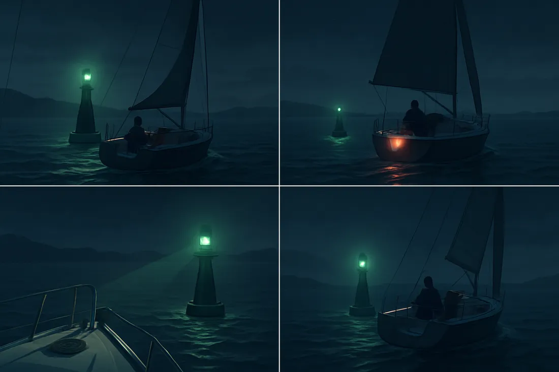 Anlegen an der boje bei nacht: visueller Vergleich der Optionen