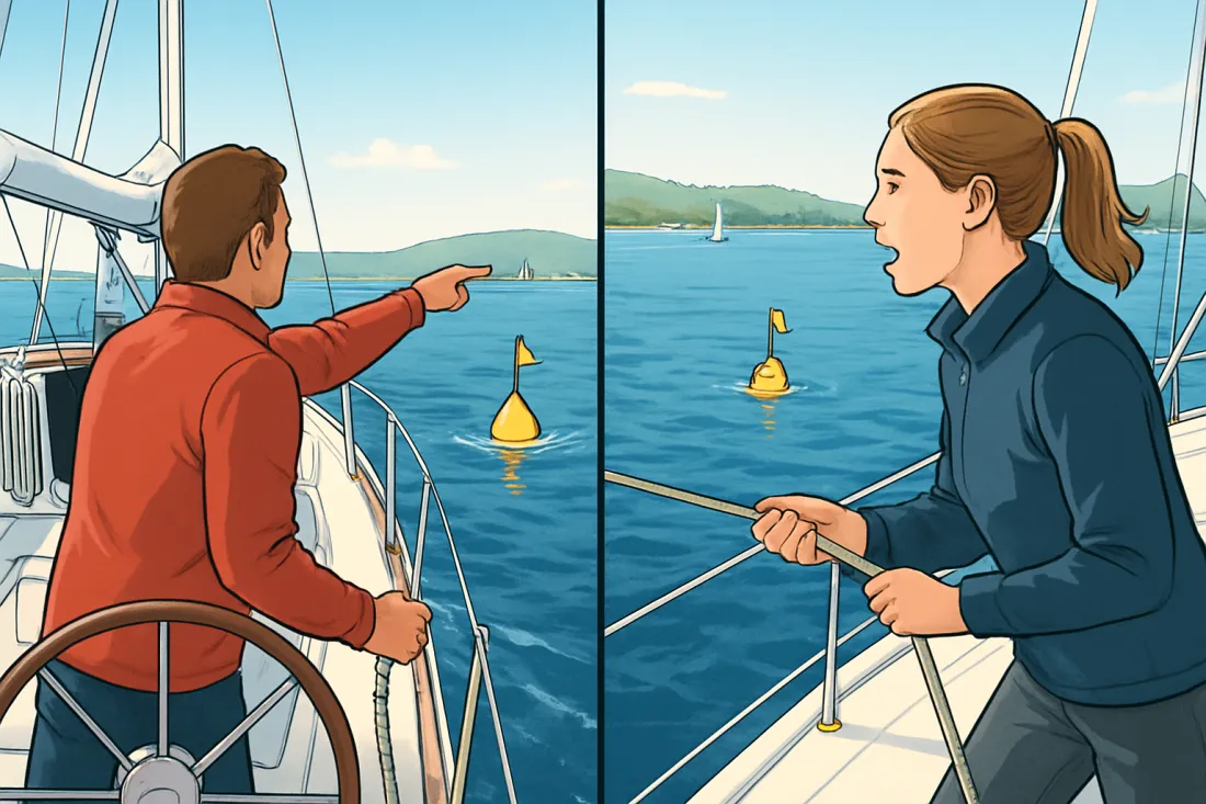 Crew kommunikation beim anlegen an der boje: visueller Vergleich der Optionen