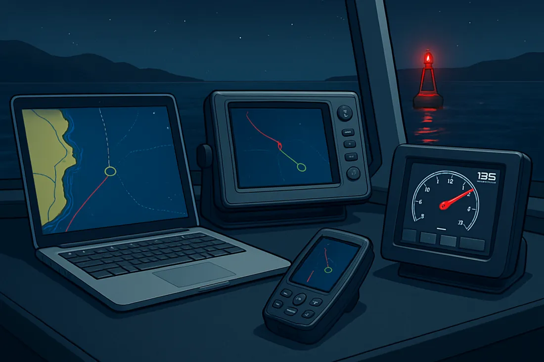 Elektronische navigation bojenmanöver nacht: visueller Vergleich der Optionen