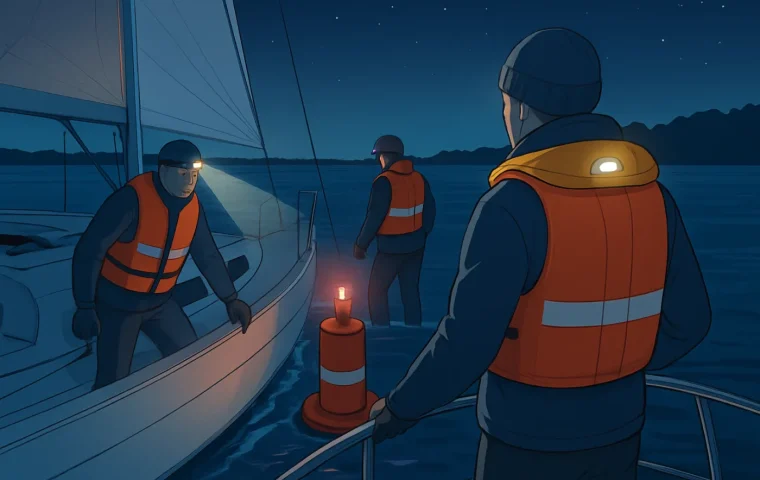 Sicherheitsausrüstung Nachtsegeln Bojenmanöver: Crew sichtbar