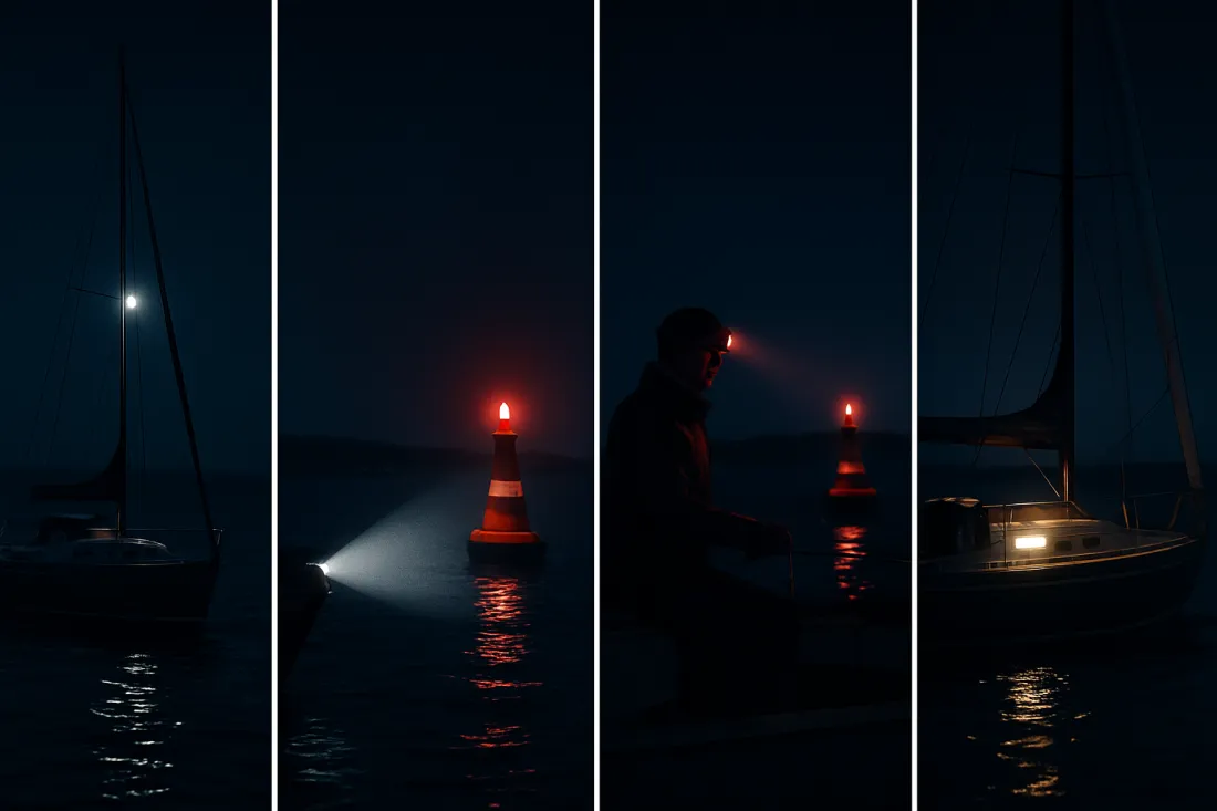 Licht und sichtbarkeit beim bojenmanöver in der nacht: visueller Vergleich der Optionen