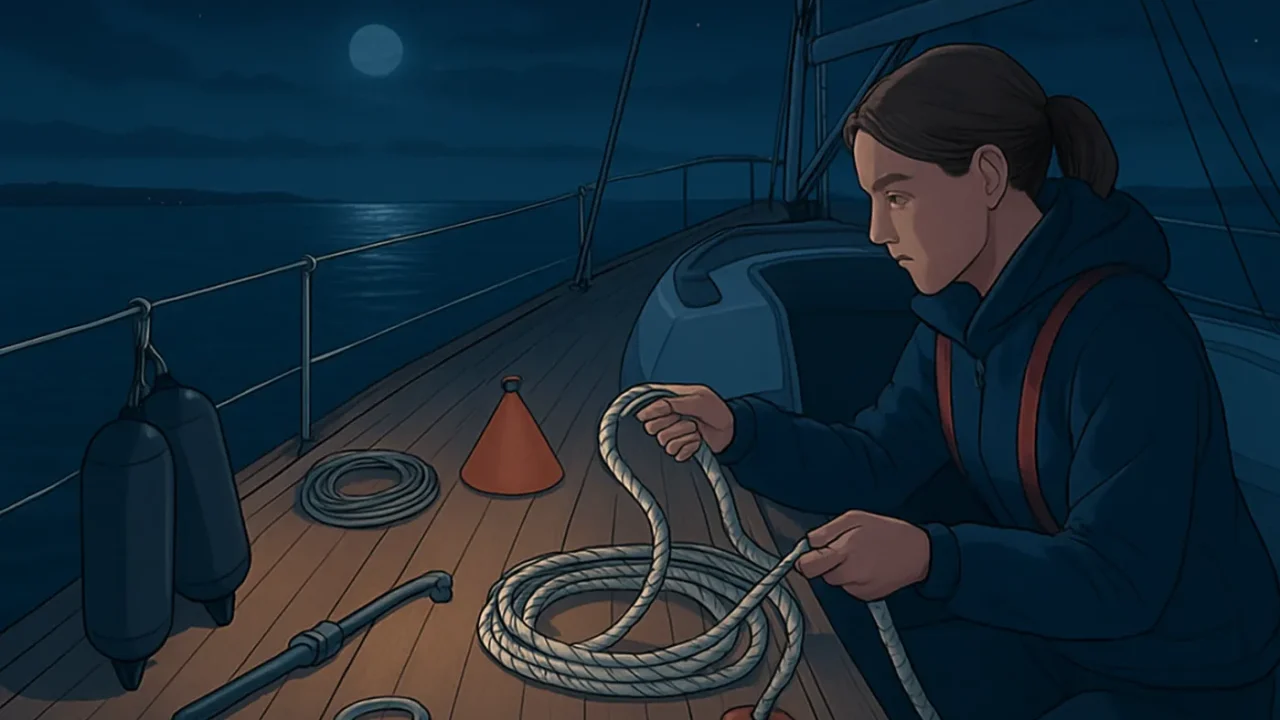 Vorbereitung Bojenmanöver Nacht: Deck, Leinen und Crew organisieren