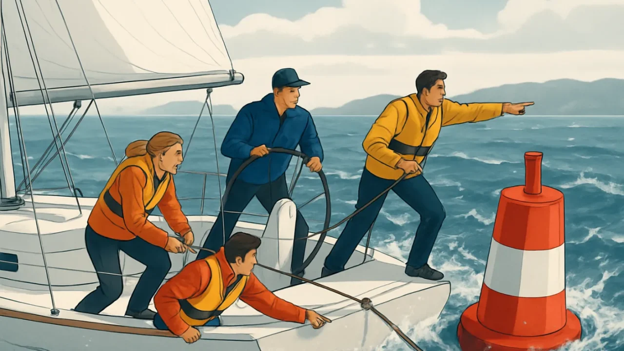 Crew Organisation an der Boje bei Welle: sicheres Manöver im Schwell